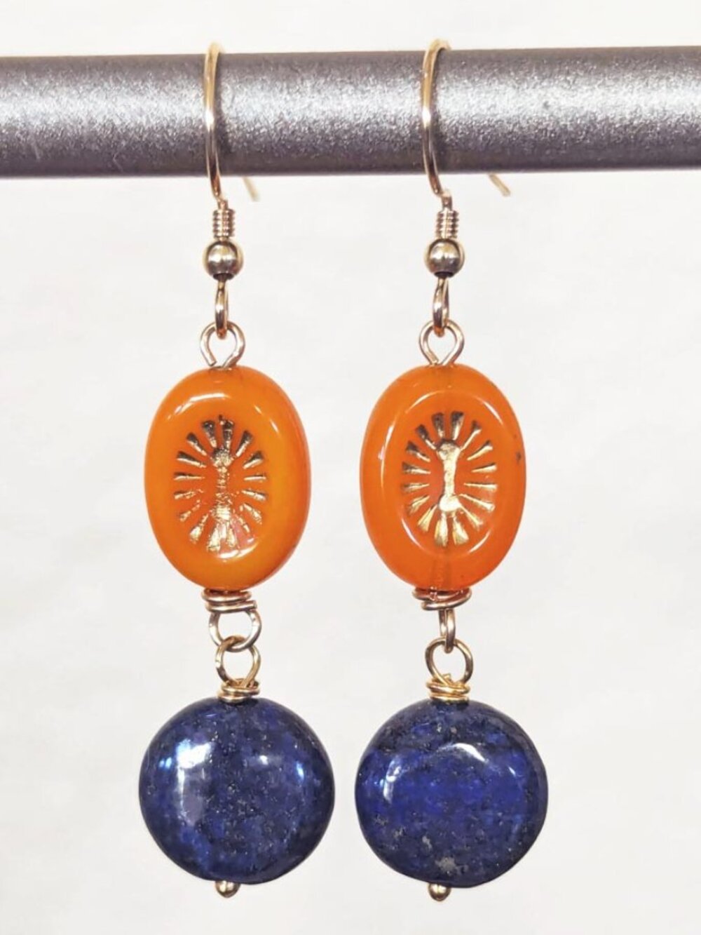 Southwestern 14k Gold-Filled Orange & Navy Blue Lapis Lazuli Earrings